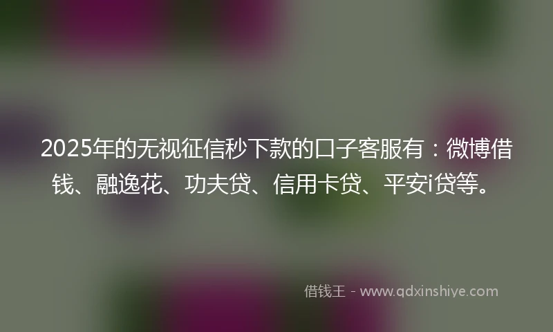 2025年的无视征信秒下款的口子客服有：微博借钱、融逸花、功夫贷、信用卡贷、平安i贷等。