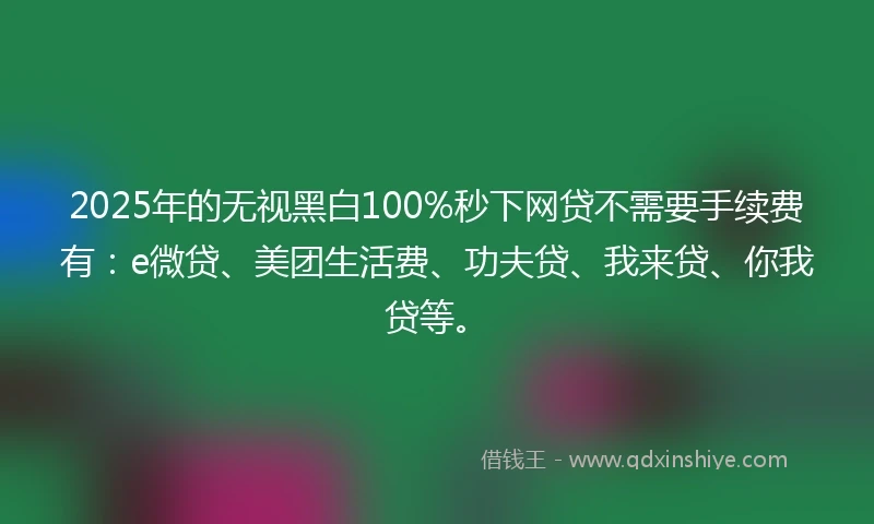 2025年的无视黑白100%秒下网贷不需要手续费有：e微贷、美团生活费、功夫贷、我来贷、你我贷等。