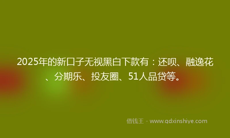 2025年的新口子无视黑白下款有：还呗、融逸花、分期乐、投友圈、51人品贷等。