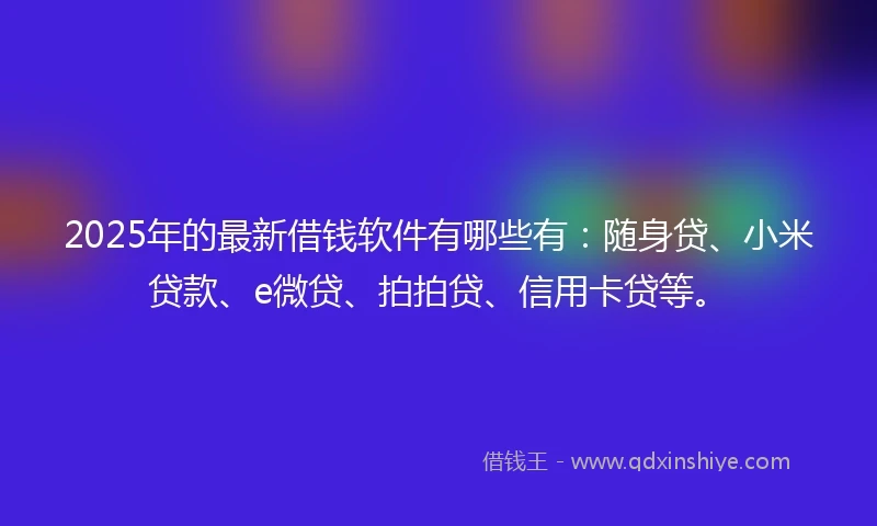 2025年的最新借钱软件有哪些有：随身贷、小米贷款、e微贷、拍拍贷、信用卡贷等。