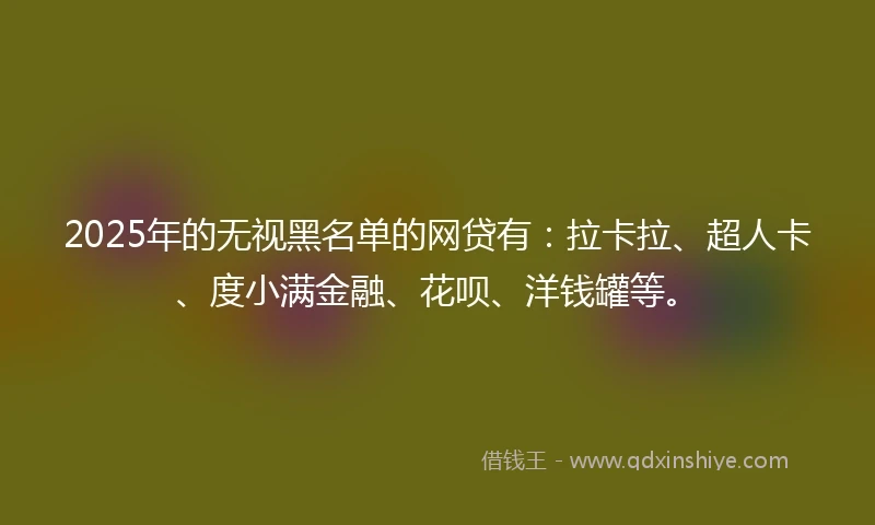 2025年的无视黑名单的网贷有：拉卡拉、超人卡、度小满金融、花呗、洋钱罐等。