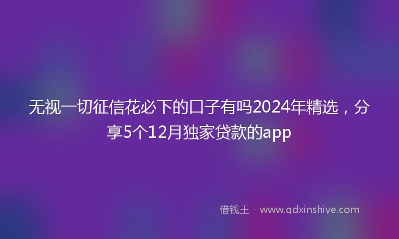 无视一切征信花必下的口子有吗2024年精选，分享5个12月独家贷款的app