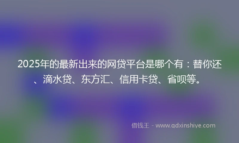 2025年的最新出来的网贷平台是哪个有：替你还、滴水贷、东方汇、信用卡贷、省呗等。