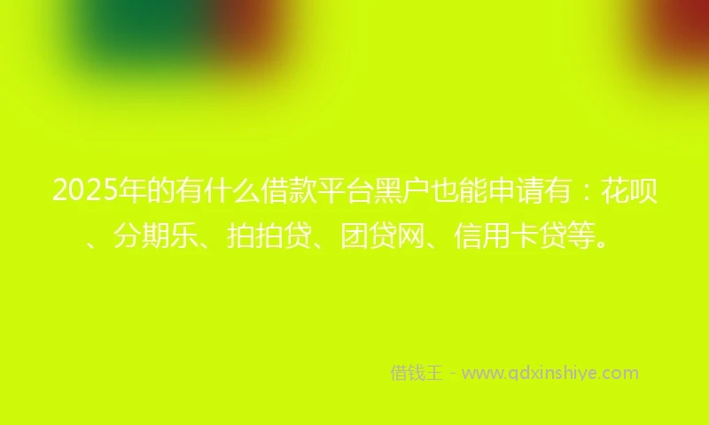 2025年的有什么借款平台黑户也能申请有：花呗、分期乐、拍拍贷、团贷网、信用卡贷等。