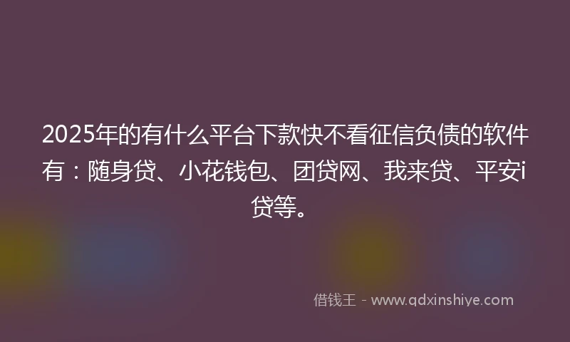 2025年的有什么平台下款快不看征信负债的软件有：随身贷、小花钱包、团贷网、我来贷、平安i贷等。