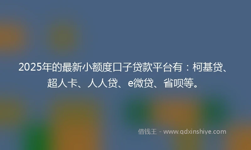 2025年的最新小额度口子贷款平台有：柯基贷、超人卡、人人贷、e微贷、省呗等。
