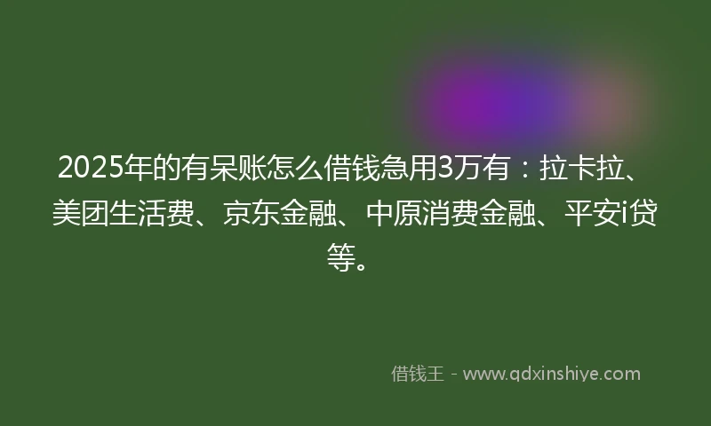 2025年的有呆账怎么借钱急用3万有：拉卡拉、美团生活费、京东金融、中原消费金融、平安i贷等。