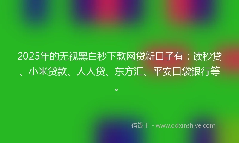 2025年的无视黑白秒下款网贷新口子有：读秒贷、小米贷款、人人贷、东方汇、平安口袋银行等。