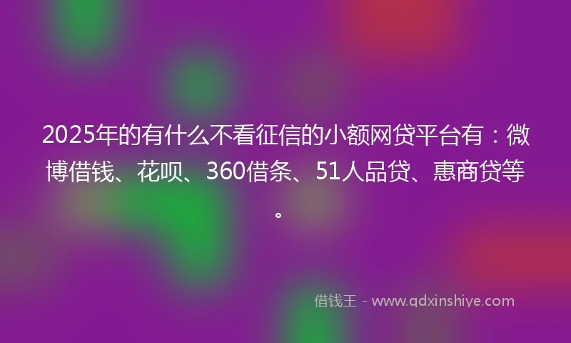 2025年的有什么不看征信的小额网贷平台有：微博借钱、花呗、360借条、51人品贷、惠商贷等。