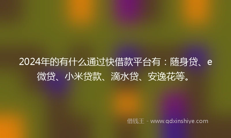2024年的有什么通过快借款平台有:随身贷、e微贷、小米贷款、滴水贷、安逸花等。