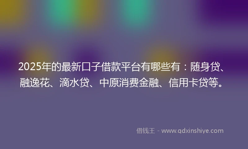 2025年的最新口子借款平台有哪些有：随身贷、融逸花、滴水贷、中原消费金融、信用卡贷等。