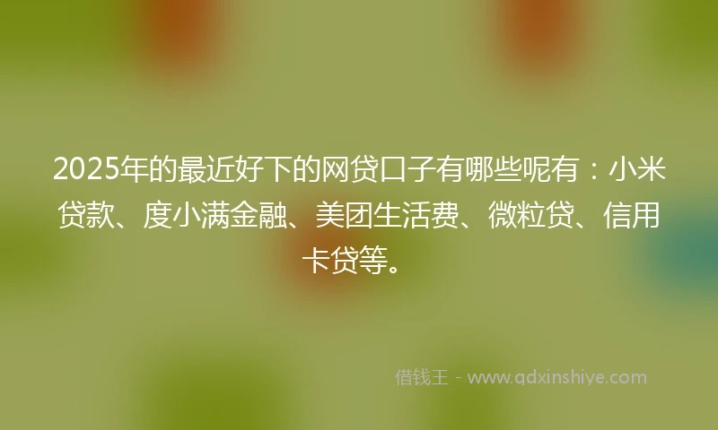 2025年的最近好下的网贷口子有哪些呢有：小米贷款、度小满金融、美团生活费、微粒贷、信用卡贷等。