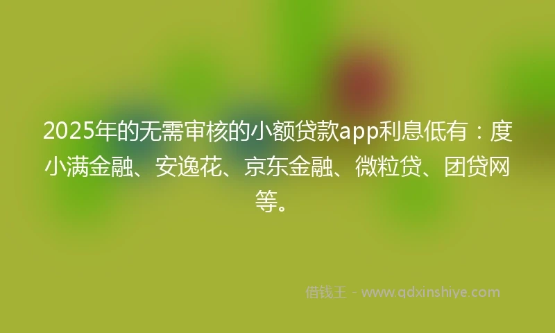 2025年的无需审核的小额贷款app利息低有：度小满金融、安逸花、京东金融、微粒贷、团贷网等。
