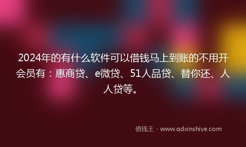 2024年的有什么软件可以借钱马上到账的不用开会员有：惠商贷、e微贷、51人品贷、替你还、人人贷等。
