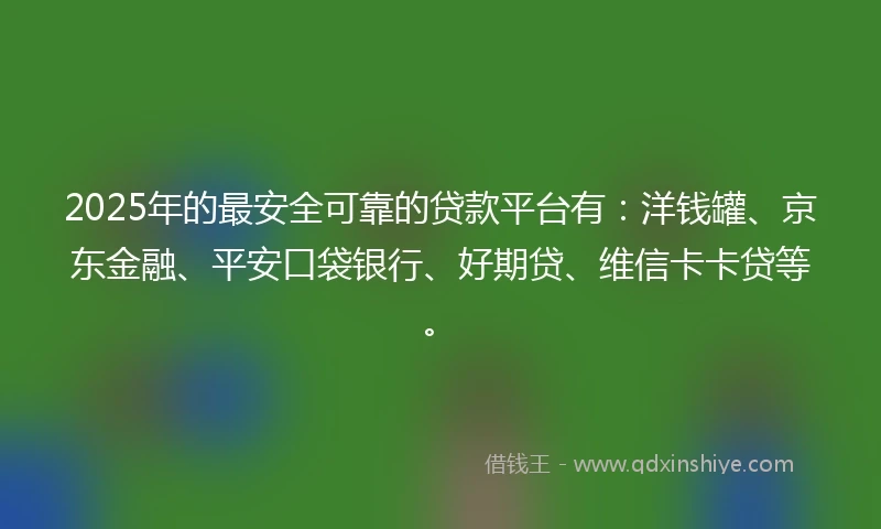 2025年的最安全可靠的贷款平台有：洋钱罐、京东金融、平安口袋银行、好期贷、维信卡卡贷等。