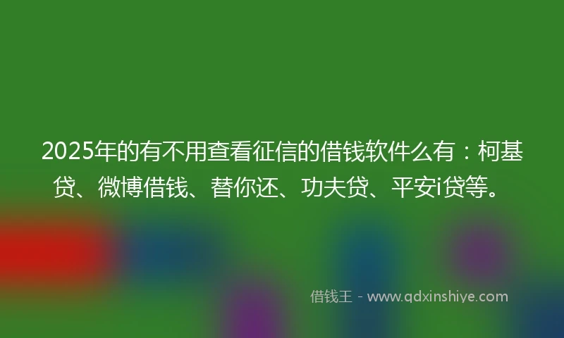 2025年的有不用查看征信的借钱软件么有：柯基贷、微博借钱、替你还、功夫贷、平安i贷等。
