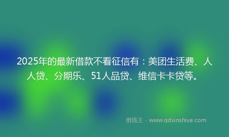 2025年的最新借款不看征信有：美团生活费、人人贷、分期乐、51人品贷、维信卡卡贷等。
