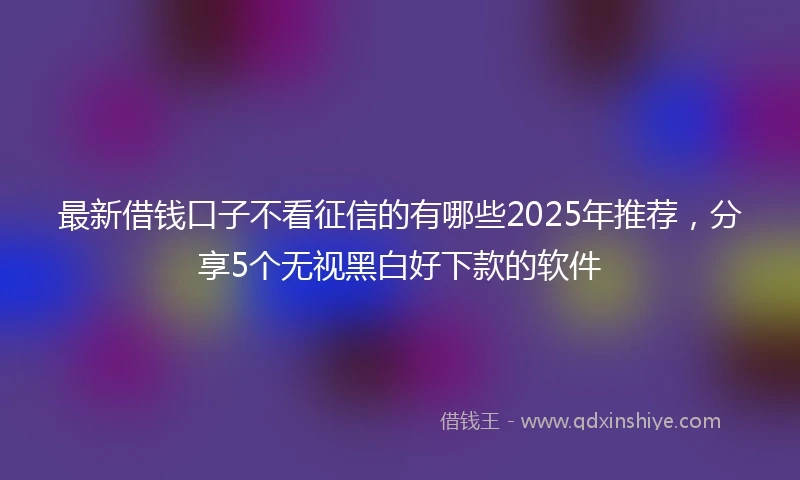 最新借钱口子不看征信的有哪些2025年推荐，分享5个无视黑白好下款的软件