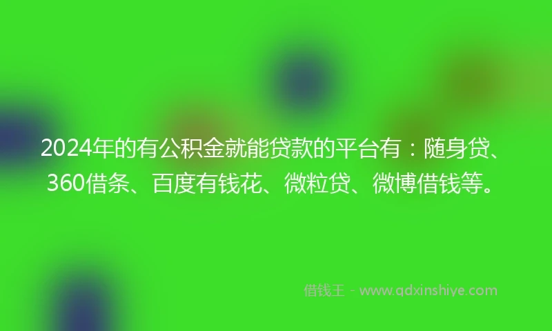 2024年的有公积金就能贷款的平台有：随身贷、360借条、百度有钱花、微粒贷、微博借钱等。
