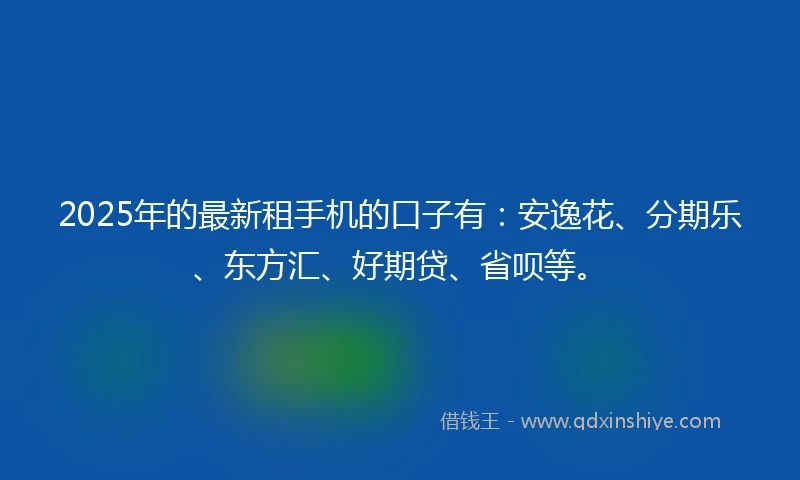 2025年的最新租手机的口子有：安逸花、分期乐、东方汇、好期贷、省呗等。