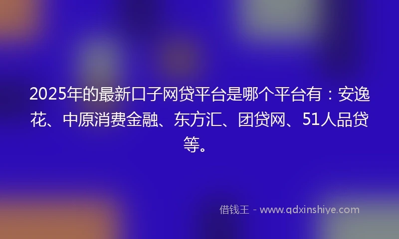 2025年的最新口子网贷平台是哪个平台有：安逸花、中原消费金融、东方汇、团贷网、51人品贷等。