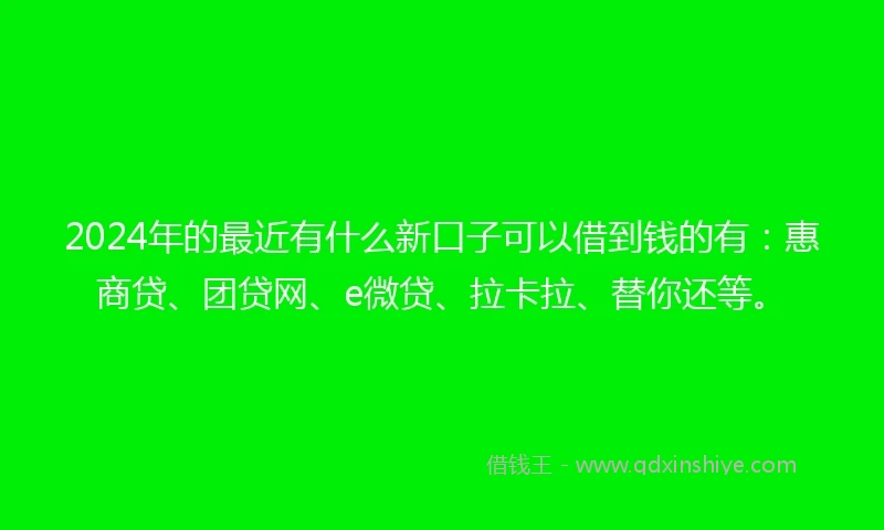 2024年的最近有什么新口子可以借到钱的有：惠商贷、团贷网、e微贷、拉卡拉、替你还等。