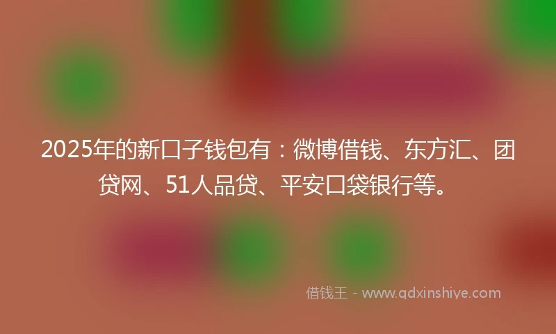 2025年的新口子钱包有：微博借钱、东方汇、团贷网、51人品贷、平安口袋银行等。