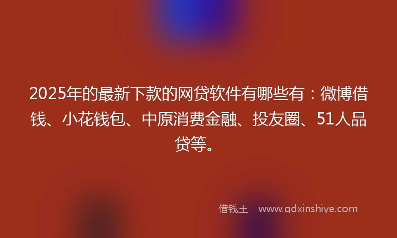 2025年的最新下款的网贷软件有哪些有：微博借钱、小花钱包、中原消费金融、投友圈、51人品贷等。