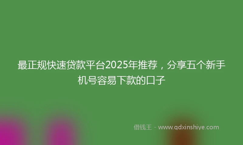 最正规快速贷款平台2025年推荐，分享五个新手机号容易下款的口子