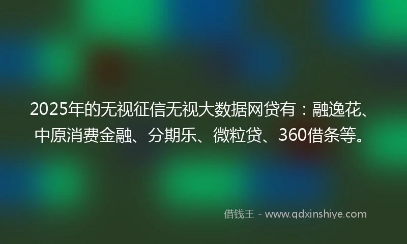 2025年的无视征信无视大数据网贷有：融逸花、中原消费金融、分期乐、微粒贷、360借条等。