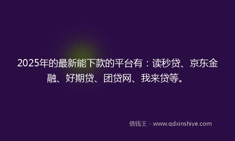 2025年的最新能下款的平台有：读秒贷、京东金融、好期贷、团贷网、我来贷等。