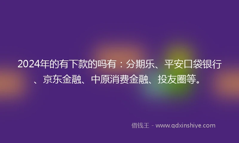 2024年的有下款的吗有：分期乐、平安口袋银行、京东金融、中原消费金融、投友圈等。