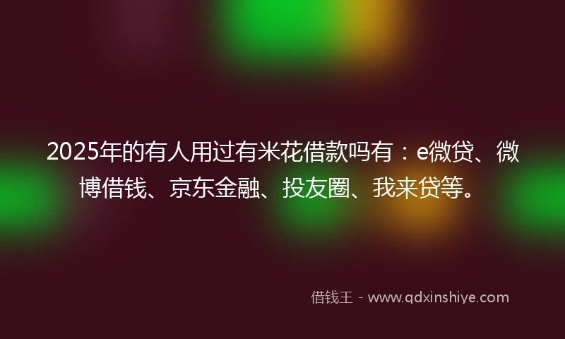 2025年的有人用过有米花借款吗有：e微贷、微博借钱、京东金融、投友圈、我来贷等。