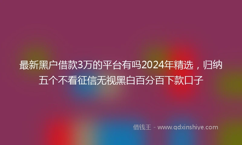 最新黑户借款3万的平台有吗2024年精选，归纳五个不看征信无视黑白百分百下款口子