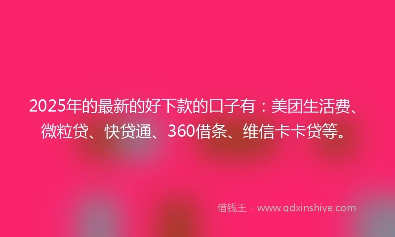 2025年的最新的好下款的口子有：美团生活费、微粒贷、快贷通、360借条、维信卡卡贷等。