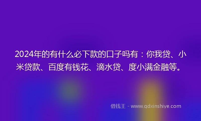 2024年的有什么必下款的口子吗有:你我贷、小米贷款、百度有钱花、滴水贷、度小满金融等。