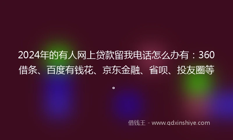 2024年的有人网上贷款留我电话怎么办有：360借条、百度有钱花、京东金融、省呗、投友圈等。