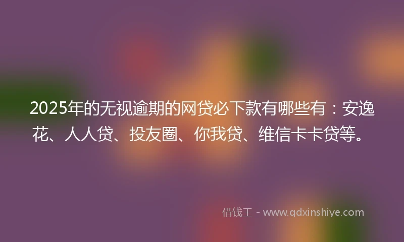 2025年的无视逾期的网贷必下款有哪些有：安逸花、人人贷、投友圈、你我贷、维信卡卡贷等。