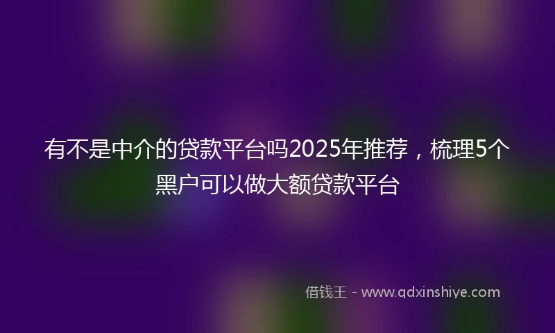 有不是中介的贷款平台吗2025年推荐，梳理5个黑户可以做大额贷款平台