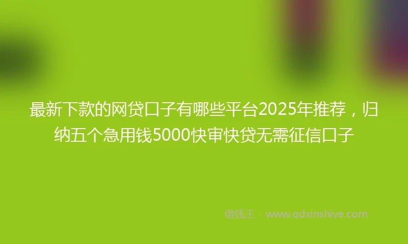 最新下款的网贷口子有哪些平台2025年推荐，归纳五个急用钱5000快审快贷无需征信口子