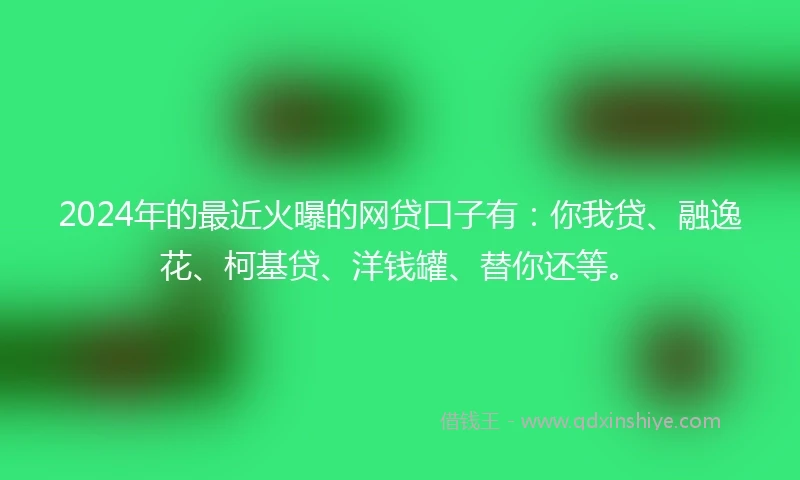 2024年的最近火曝的网贷口子有：你我贷、融逸花、柯基贷、洋钱罐、替你还等。