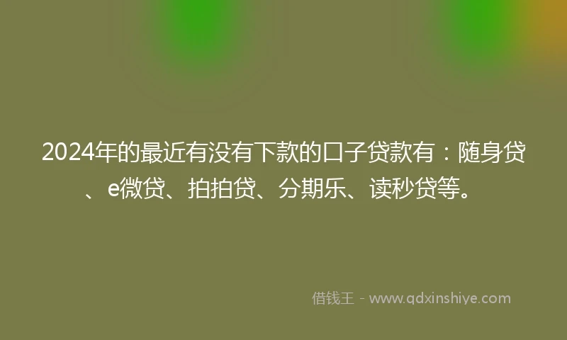 2024年的最近有没有下款的口子贷款有：随身贷、e微贷、拍拍贷、分期乐、读秒贷等。