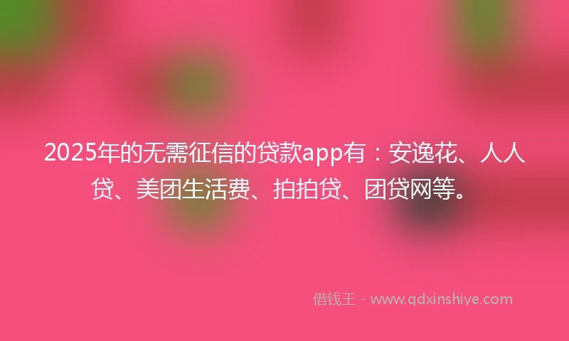 2025年的无需征信的贷款app有：安逸花、人人贷、美团生活费、拍拍贷、团贷网等。
