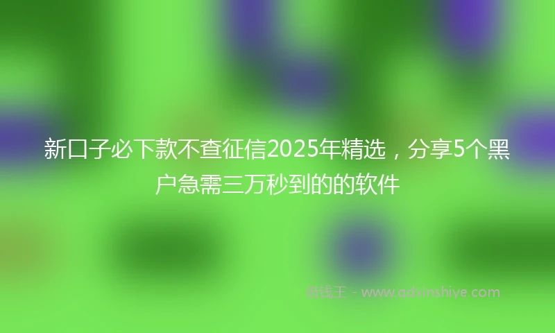 新口子必下款不查征信2025年精选，分享5个黑户急需三万秒到的的软件