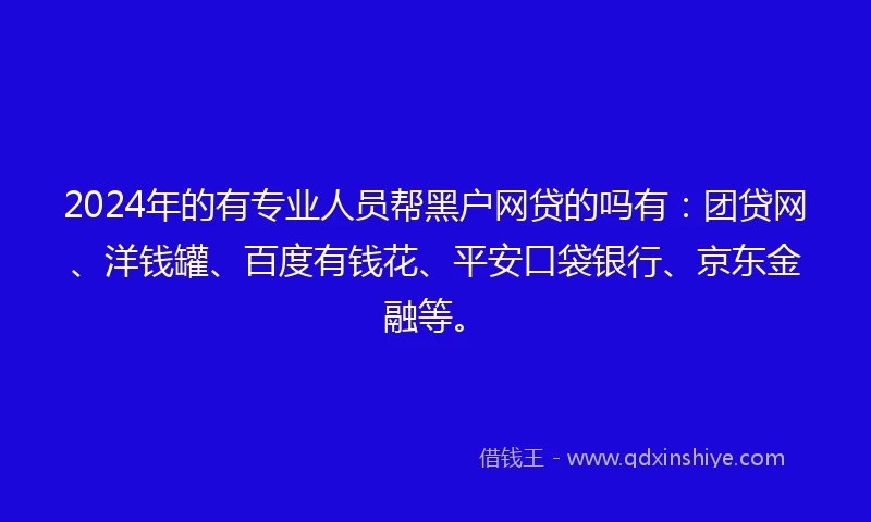 2024年的有专业人员帮黑户网贷的吗有：团贷网、洋钱罐、百度有钱花、平安口袋银行、京东金融等。
