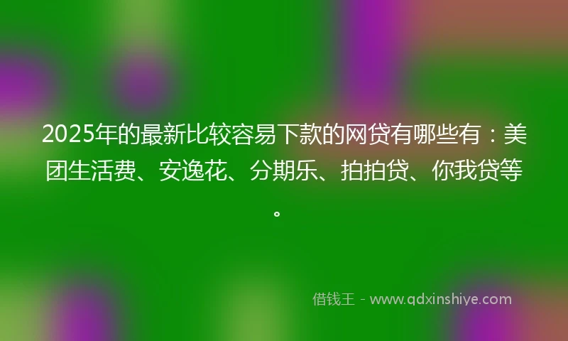 2025年的最新比较容易下款的网贷有哪些有：美团生活费、安逸花、分期乐、拍拍贷、你我贷等。