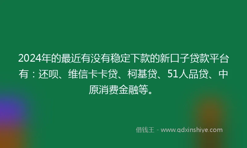 2024年的最近有没有稳定下款的新口子贷款平台有：还呗、维信卡卡贷、柯基贷、51人品贷、中原消费金融等。