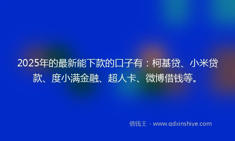 2025年的最新能下款的口子有：柯基贷、小米贷款、度小满金融、超人卡、微博借钱等。
