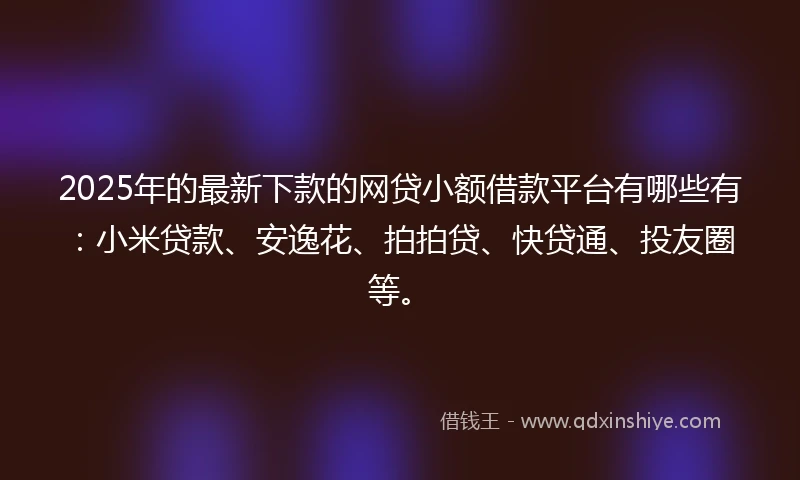 2025年的最新下款的网贷小额借款平台有哪些有：小米贷款、安逸花、拍拍贷、快贷通、投友圈等。