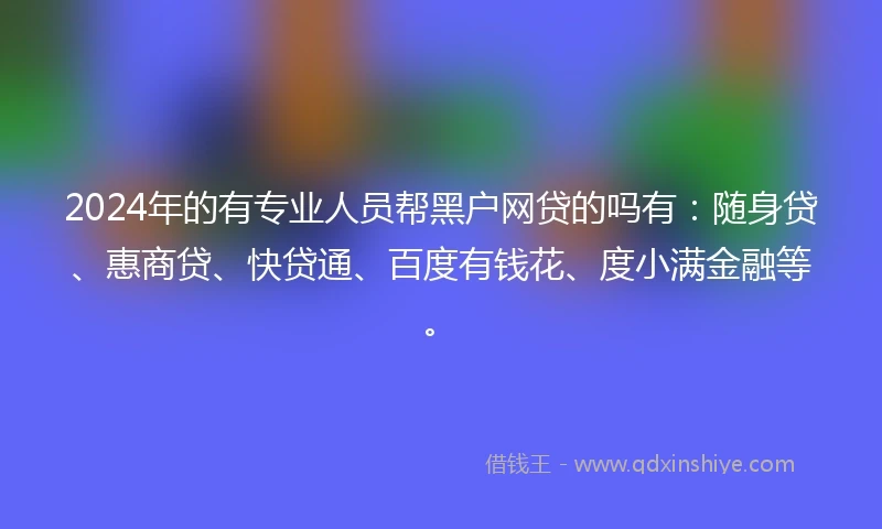 2024年的有专业人员帮黑户网贷的吗有：随身贷、惠商贷、快贷通、百度有钱花、度小满金融等。